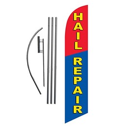 Hail Repair 15ft Feather Banner Swooper Flag Kit - INCLUDES 15FT POLE KIT w/GROUND SPIKE