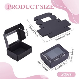 PH PandaHall 20pcs Black Gift Box Small Paper Boxes Mini Candy Box with Window Sweet Boxes Cardboard Box Treat Box Kraft Boxes for Party Favor Wedding Jewelry 3.3x2.3x1.1 Inch