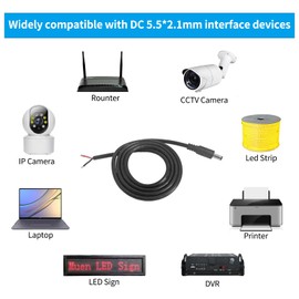 16AWG DC Barrel Plug Connector 2.1mm x 5.5mm Cable, 12V 5A DC Power Pigtail Barrel Plug Connector Cable for Led Strip, Security Camera Wire-4Pack