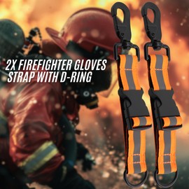 [ 2 Pack ] Firefighter Gloves Strap with D-RING | Secure Grip, Heavy Duty Buckle, Reflective Strips (Orange)