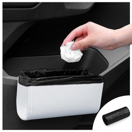 zmoso Car Trash Can, Universal Leather Foldable Leakproof Garbage Bins Car Door Organizer Holder (White)