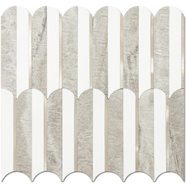 Vamos Tile Peel and Stick Backsplash Seamless Tile,1-Sheet Stick on Backsplash for Kitchen and Bathroom,White and Beige Slate PVC Mixed Metal Gold Self Adhesive Mosaic Tiles