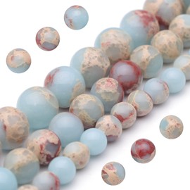 Youngbling Natural Gemstone Beads for Jewelry Making,8mm Sky Blue Jasper Polished Round Smooth Stone Beads for Bracelet Necklace 15 Inch(Sky Blue Jasper,8mm)