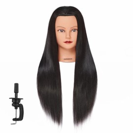 Hairginkgo Mannequin Head 26"-28" Super Long Synthetic Fiber Hair Manikin Head Styling Hairdresser Training Head Cosmetology Doll Head for Cutting Braiding with Clamp False hair Toupees