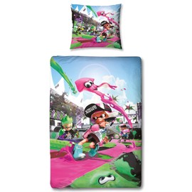 Splatoon 2 Reversible Bed Linen Group 135 x 200 cm + 80 x 80 cm 100% Cotton Renforcé Linen Quality Children's Bed Linen Including Octolings Splatsville Octo Expansion Switch 2 Designs Zip