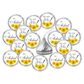 324 Sunflower He Asked She Said Yes! Kisses Wedding Stickers, Floral Chocolate Drops Labels Stickers for Weddings, Bridal Shower Engagement Party Decorations, Party Favors for Kisses. Made in USA