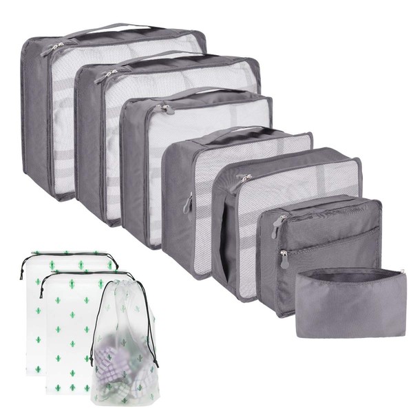 Packing Cubes for Suitcase 10 Sizes Suitcase Organizer Bags 10 Pcs Travel Essentials Luggage Organiser Bags Grey