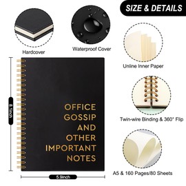 THEBESTU Office Gossip And Other Important Notes 160 Pages Gold Hardcover Blank Spiral Notebook, Funny Humorous Sarcastic Work Gifts for Office Coworkers Staff Managers Boss, Colleague Leaving Gifts