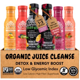 Karviva Organic Juice Cleanse & Energy Boost Pack | 1 to 3-Day Flexible Use – TCM Based Detox, Fat Burn, No-Jitters Energy Boost with Superfoods, Green Coffee Beans, Aronia, Ashitaba, Mango, All Natural, Non-GMO, No-Sugar Added (6 BPA-Free Bottles)