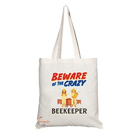 Coralgraph Inc TB1047 Beware of the Crazy Beekeeper Novelty Present Gift Printed Eco-Friendly Stylish Long Handled Tote Shoulder Bag