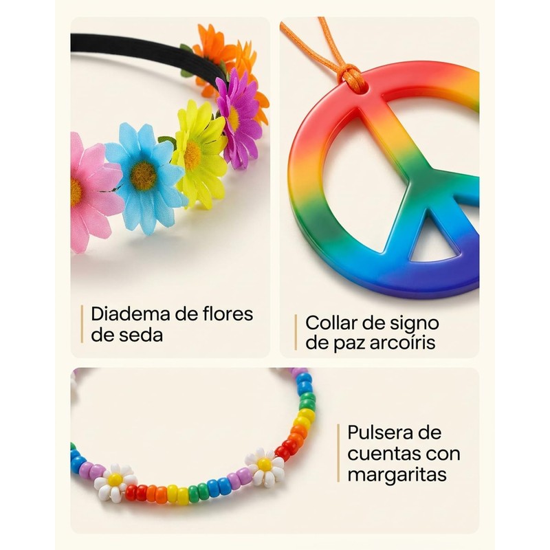 Disfraz de los 80 mujer – Set 6 piezas hippie