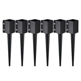 VEVOR Fence Post Anchor Ground Spike, 6 Pack 24 x 4 x 4 Inches Outer Diameter (Inner Diameter 3.5 x3.5 Inches), Metal Black Powder Coated Post Stake Ground, for Mailbox Deck Garden Railing