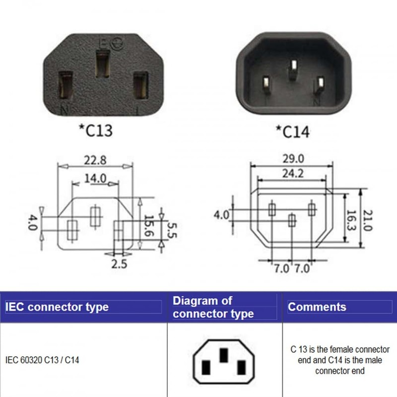 CY Adapter IEC Male C14 to Down Angled 90 Degree
