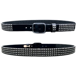 KaiLife Mens Full Grain Leather Belt Studded Belts for Men Jeans Casual 1 1/2" Wide Black (Square-Cone) 40"