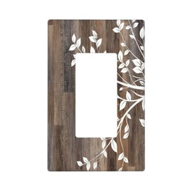 Rustic Wood Tree Print 1 Gang Single Rocker Light Switch Plate Covers Farmhouse Decorative Grey Brown Electrical Cover Vintage Faceplate Wall Plate for Bathroom Kitchen Bedroom Decor 2.76 x 4.5 Inch