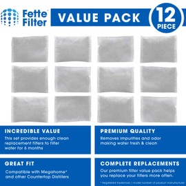 Fette Filter - Countertop Distillers Water Filters Compatible with Megahome and Other Counter Top Water Distiller Models - Pack of 12