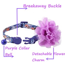 BoomBone Floral Cat Collar with Removable Purple Flower Charm,Breakaway Small Dog Collar with Bell