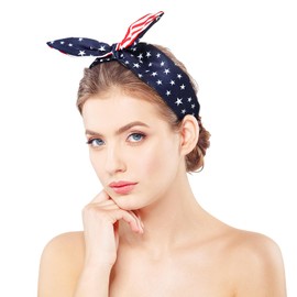 1Pcs 4th of July Headbands for Women with Patriotic USA Bows, 4th of July Wide Red White and Blue Knotted Bow Hair BandsBands Fourth of July Accessories Gifts for Memorial Day Independence Day