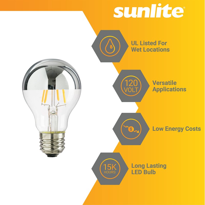 Sunlite 80497 LED A19 Edison Half Chrome Globe Light Bulb,