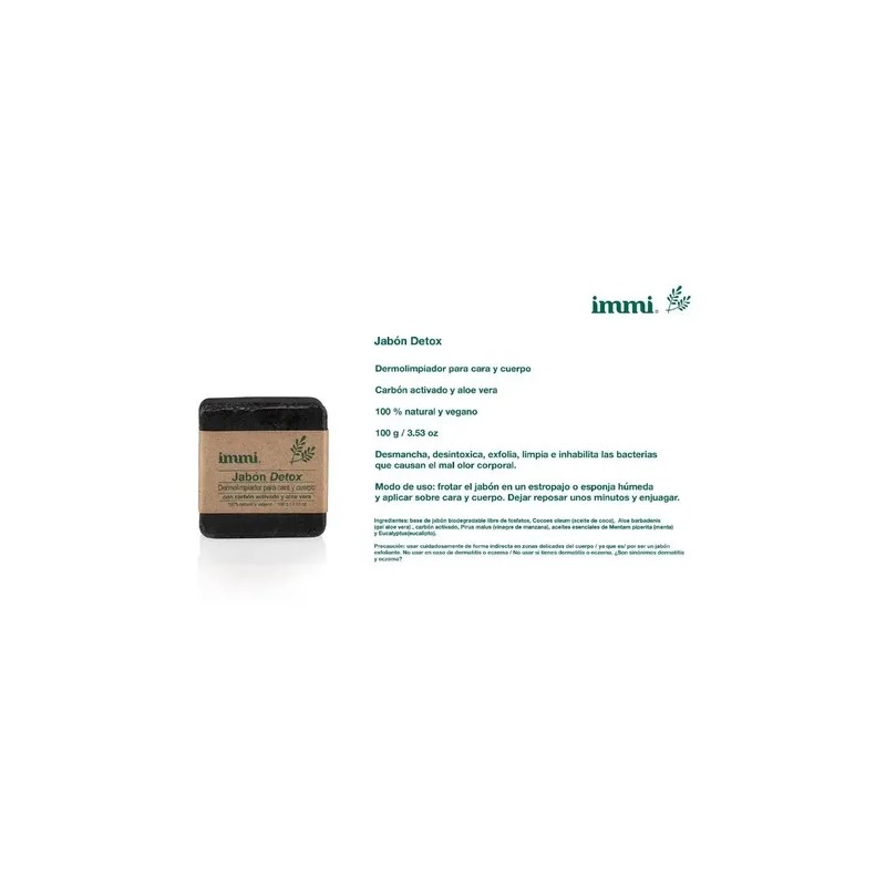 Jabón Immi Detox Carbón Activado 100g Piel Grasa Limpieza Profunda