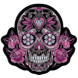 Hot Leathers Pink Sugar Skull and Roses Patch (Multicolor, 8" Width x 8" Height)