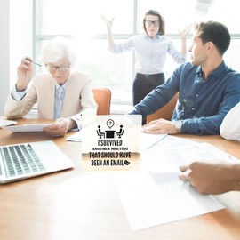 Funny Office Desk Sign - "I Survived Another Meeting That Should Have Been an Email," Gag Gift for Coworker, Teammate, Employee, Boss | Transparent Acrylic Cubicle Decor for Birthday, Christmas, White