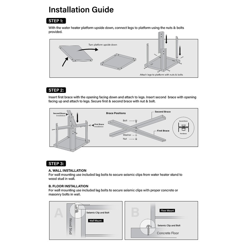 Everflow GWHS24 Water Heater Stand, Galvanized Steel, Chrome 24 in.