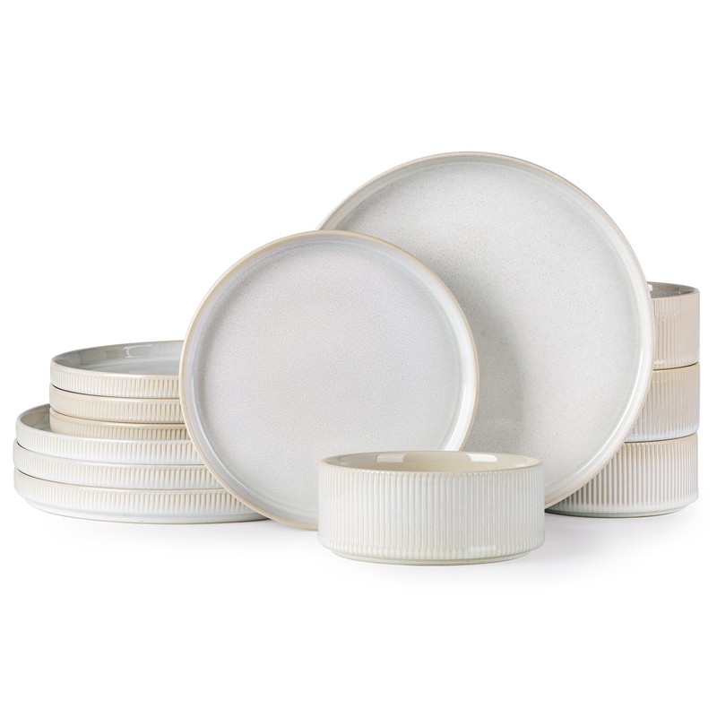 TheTerra Ceramic Dinnerware Sets for 4, 12 Pieces Porcelain Lightweight