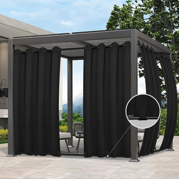 Easy-Going Outdoor Curtains Waterproof Windproof Weatherproof Curtain for Patio, Cabana,