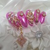Crazy pink handmade nail tips - Short Round Square /