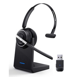 Bluetooth Headset, Wireless Headset with Microphone for PC, V5.2 Computer Headset with Noise Cancelling Mic, USB Dongle, Charging Base & Mute Button for Work, Cell Phones, Computer (Black)