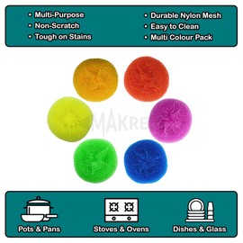 MKR Non-Scratch Round Plastic Scourers, Multi-Purpose Scouring Pads for Kitchen and Bathroom (Pack of 12)