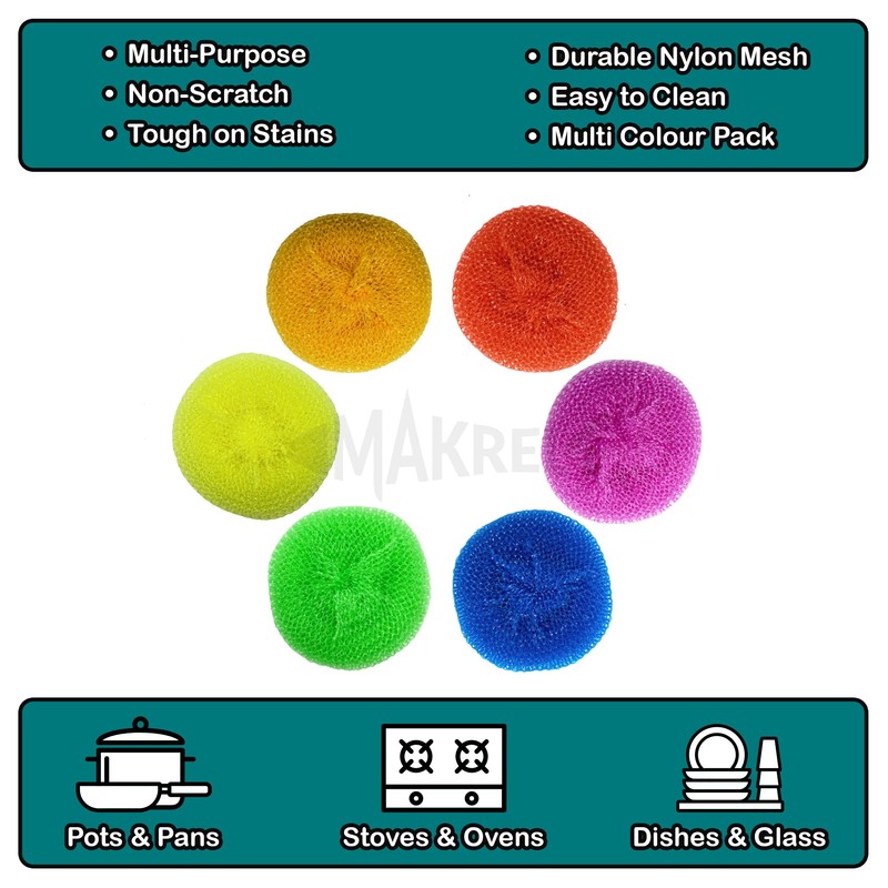 MKR Non-Scratch Round Plastic Scourers, Multi-Purpose Scouring Pads for Kitchen