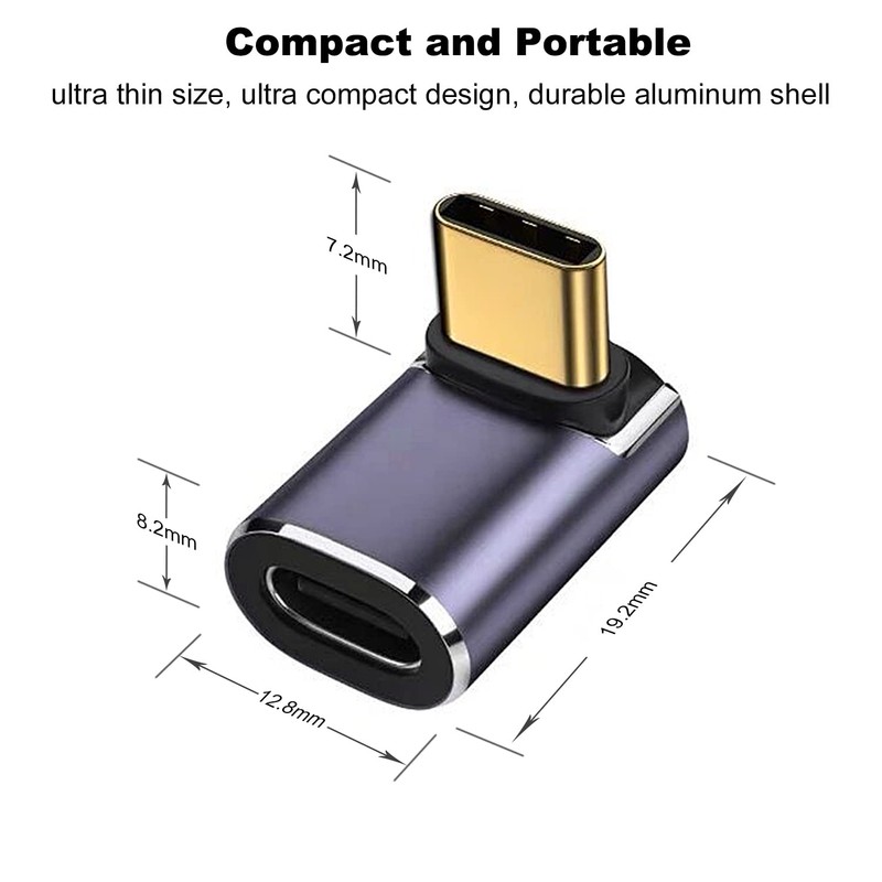 AreMe 90 Degree USB-C Male to Female Adapter, 2 Pack