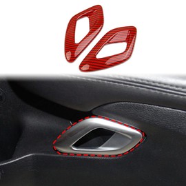 Korlot Red Carbon Fiber Interior Door Handle Cover Trim Accessories for Dodge Challenger 2015-2023