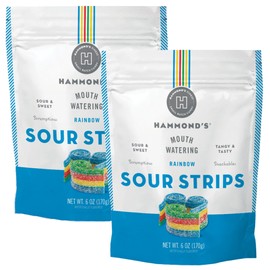 Hammond's Candies Rainbow Sour Strips Candy, Gourmet Sour Gummies |16 oz Bags, Sour Chewy Candy, For Movies, Snacks and Candy Trays, Handcrafted in the USA