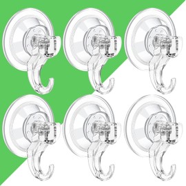 Suction Cup Hooks - 6 Pack Suction Hooks Reusable Powerful Waterproof Shower Hooks - Heavy Duty Vacuum Suction Hanger for Wreaths, Shower, Window, Towel
