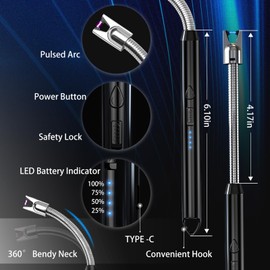 KTEBO 2 Pack Plasma Arc Electric Candle Lighters Rechargeable - USB Long Reach for Scented Candles, BBQ Grill & Camping - Lightweight Portable Windproof Design Lighters, Stocking Stuffers for Him&Her