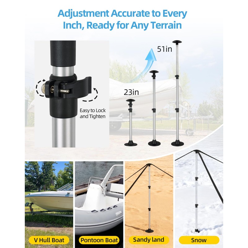 OCEANBROAD Boat Cover Support Poles Adjustable Telescoping Aluminum - Universal