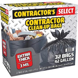 Contractor's Select Contractor Clean-Up Bags, Extra Thick, Black, 42 Gal, 32 Ct