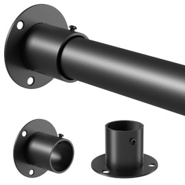 Venwemong Wardrobe Rail,70-90cm Extendable Clothes Hanging Pole, Stainless Steel with Fixing Sockets for Closet & Storage, Black, Diameter 25mm