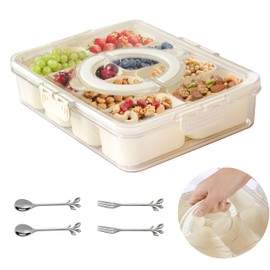 Atildp Snackle Box Container: Divided Serving Tray with Lid and Handle, Includes 8 Compartments for Dry Fruit Snack Box, Portable Fruit Tray Great for Kitchen, Party, Picnic, Travel