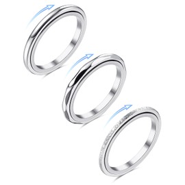 Adramata Set of 3 Anxiety Ring Femme Stainless Steel Rings Set Anxiety Ring Cool Band Rings Anxiety Rings Silver Rings for Women Anti Stress Ring Spinner Ring Fidget Ring for Anti-Stress, Stainless