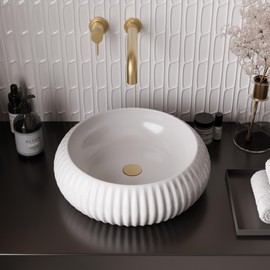 DeerValley 15.7" White Round Ceramic Vessel Sink - Modern Counter Top Porcelain Bathroom Vanity Bowl Art Basin (Without Sink Drain), DV-1V0223