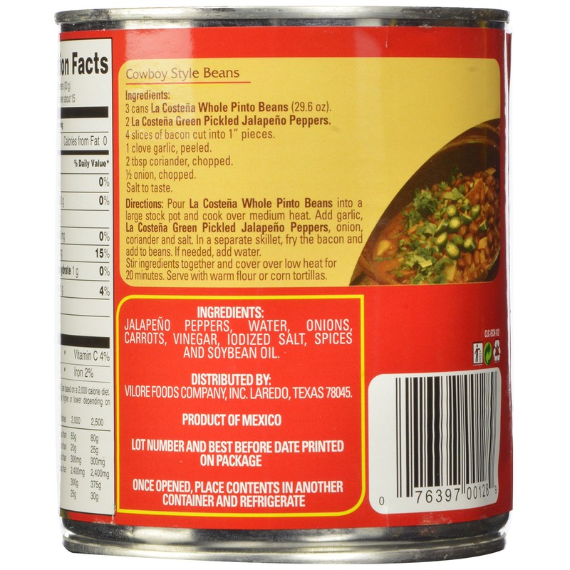 La Costena Whole Jalapeno, 26 Ounce (Pack of 12)