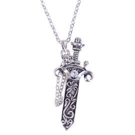 Alilang Antique Fantasy Medieval Renaissance Removable Scabbard Rune Sword Dagger Pendant Necklace
