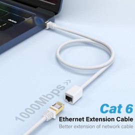 J&D Ethernet-Verlängerungskabel (1-Pack), RJ45-Kabel Geschirmt Männlich zu Weiblich Cat 6 Ethernet-Verlängerungskabel-Adapter Unterstützt Cat6 / Cat5e / Cat5 Standards, 7,6 Meter, Weiß