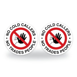 Set of 2 No cold callers, no sales people Safety Window Signs, 95mm White Static cling Window signs, Home Privacy signs