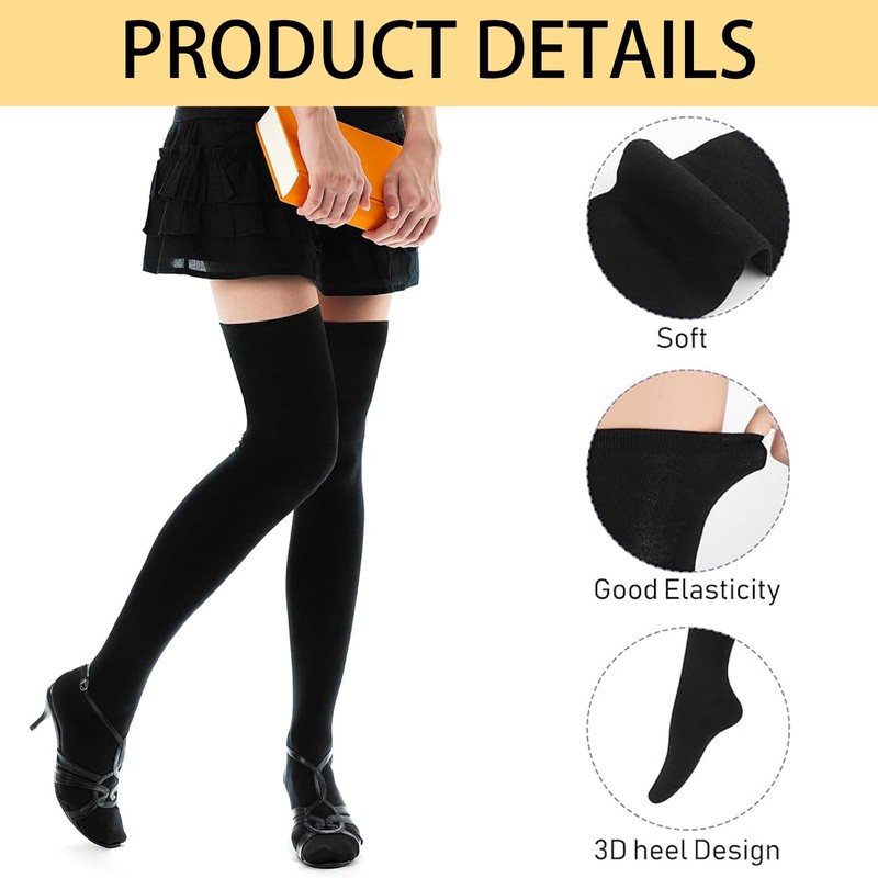 3 Pairs Black Over The Knee Socks Womens, Long Socks