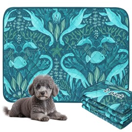 BVAGSS Washable Pee Pads for Dogs, 2 Pack Reusable Leakproof Puppy Wee Wee Pad, Non-Slip Waterproof Pet Training Pads, Super Absorbent Whelping Pads XH081 (Dino Green, 24X18 Inch (Pack of 2))